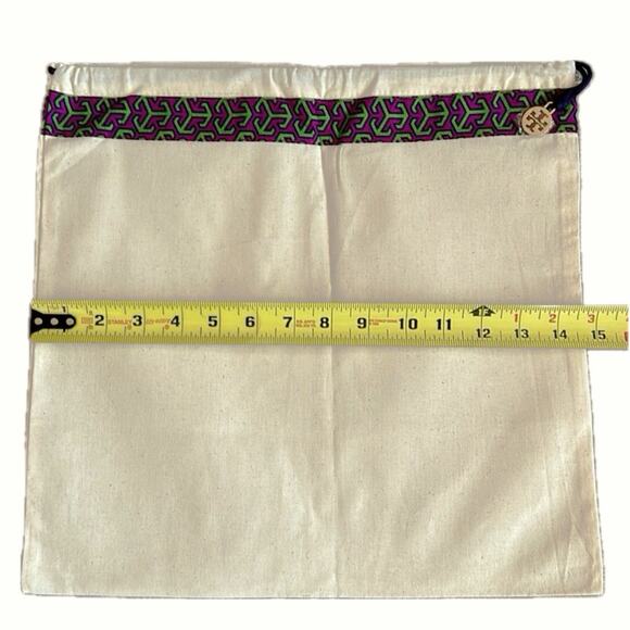 NEW 2 Tory Burch Canvas Drawstring Dust Bag Storage Travel Gold Logo Charm Pull - Picture 4 of 5